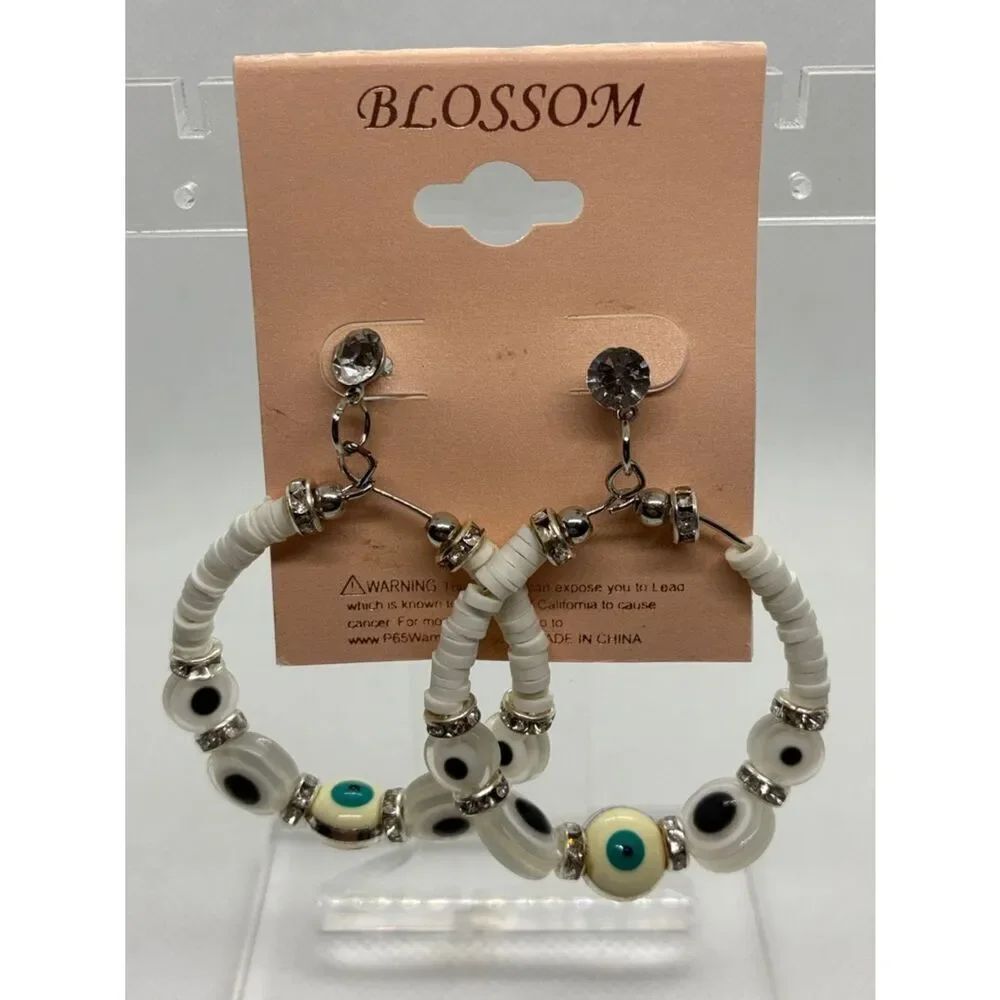 3For$20 Blossom White Beaded Hoop Earrings with Accent Beads